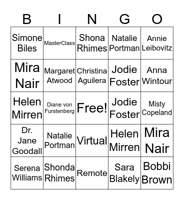 MasterClass Bingo Card