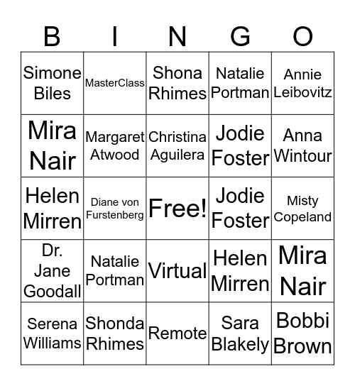 MasterClass Bingo Card