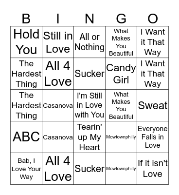 Game 1 Bingo Card