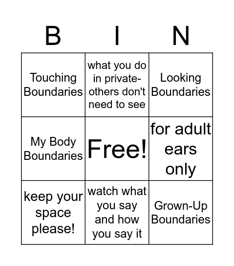 Boundaries Bingo  Bingo Card