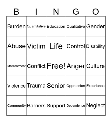 Elder Abuse BINGO!!!  Bingo Card