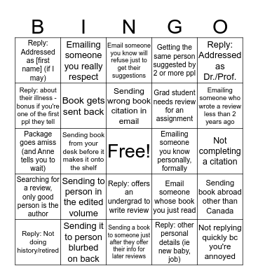 WHQ Book Review Bingo  Bingo Card