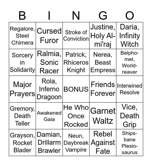 World Uprooted Bingo Card