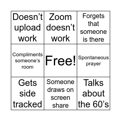 Mrs Ellis Zoom Bingo Card