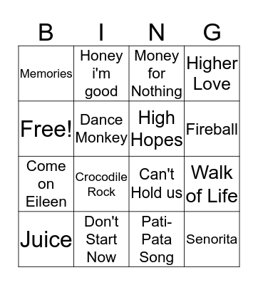 Johns Musical Bingo Card