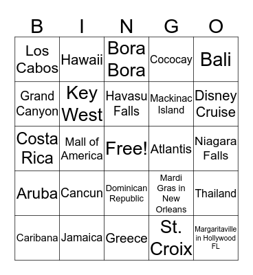 Where have you been? Bingo Card