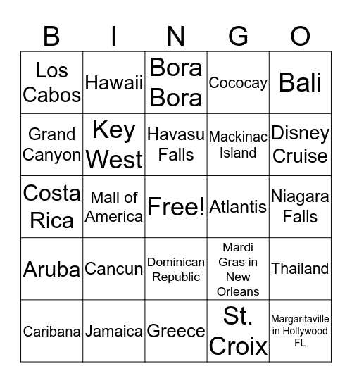 Where have you been? Bingo Card