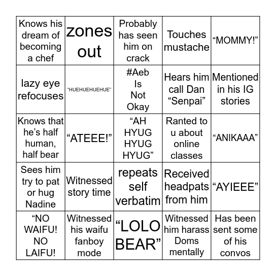 AEB “BEAR” BINGO Card