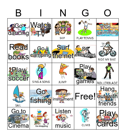 Leisure Activities  Bingo Card