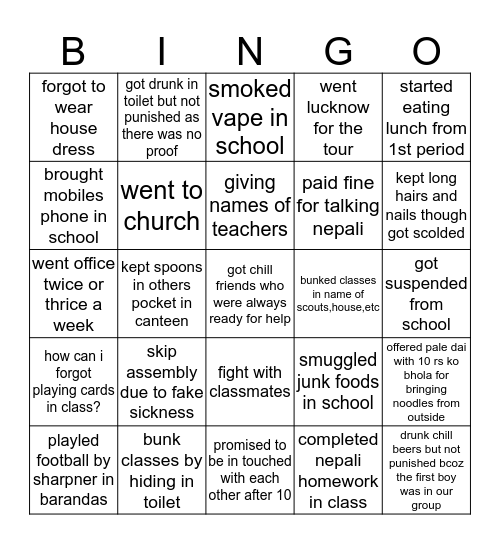 Untitled Bingo Card