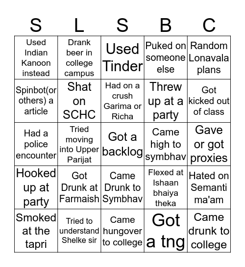 SLS Bakchodi Bingo Card