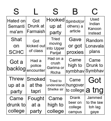 SLS Bakchodi Bingo Card