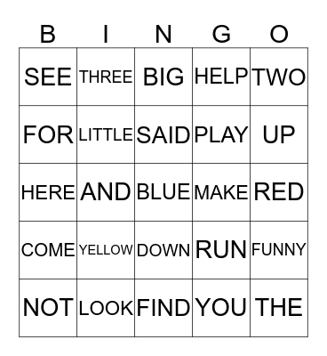 SIGHT WORD  Bingo Card