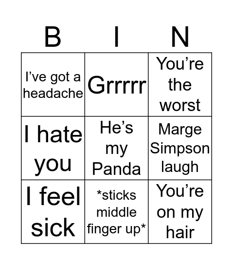 Shannon Bingo Card