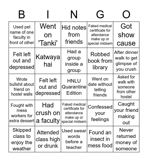 Untitled Bingo Card