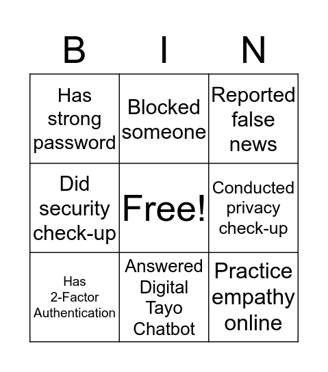 Digital Tayo Bingo Card