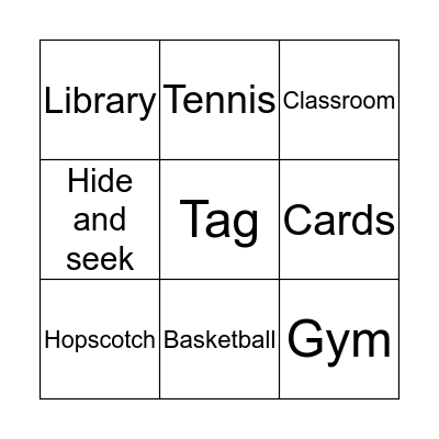 School and games Bingo Board Bingo Card