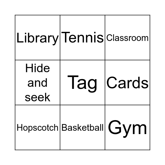 School and games Bingo Board Bingo Card