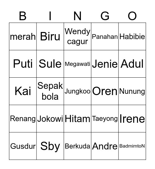 Jenjen Bingo Card