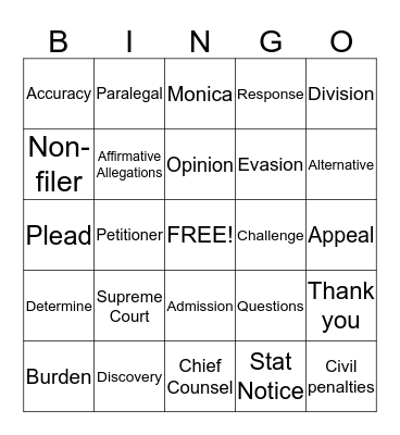 Untitled Bingo Card