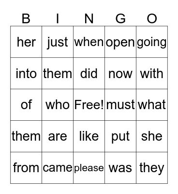 Alexander's sight words Bingo Card