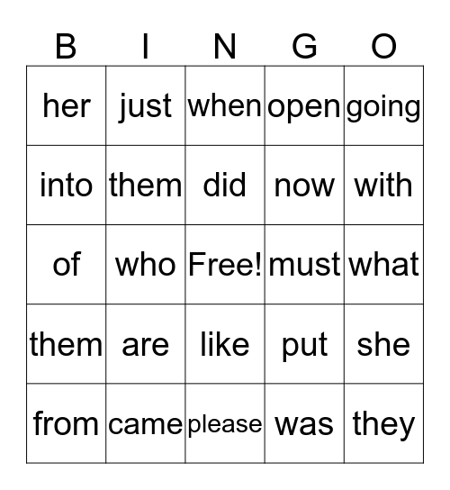 Alexander's sight words Bingo Card