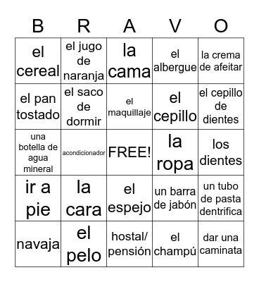 Objects Regarding Reflexive Verbs Bingo Card