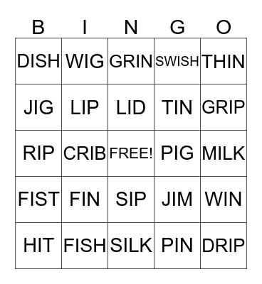 SHORT VOWEL I  Bingo Card