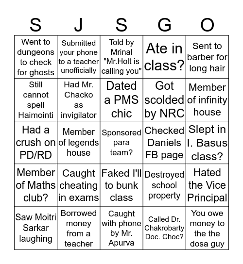SJS BINGO Card