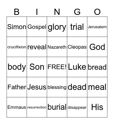 Walk to Emmaus Bingo Card