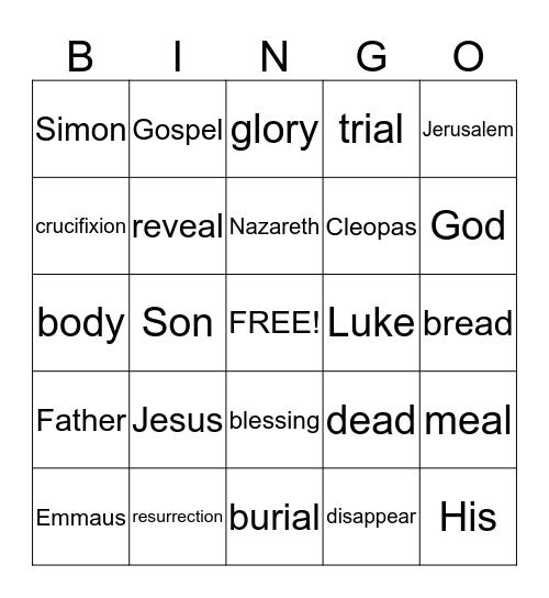 Walk to Emmaus Bingo Card