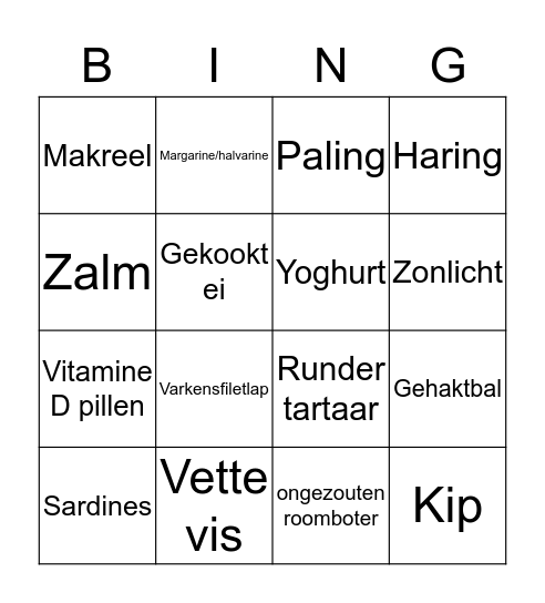Vitamine D Bingo Card