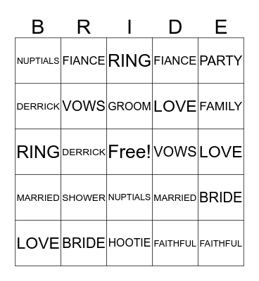 Mattie's Bridal Bingo Card