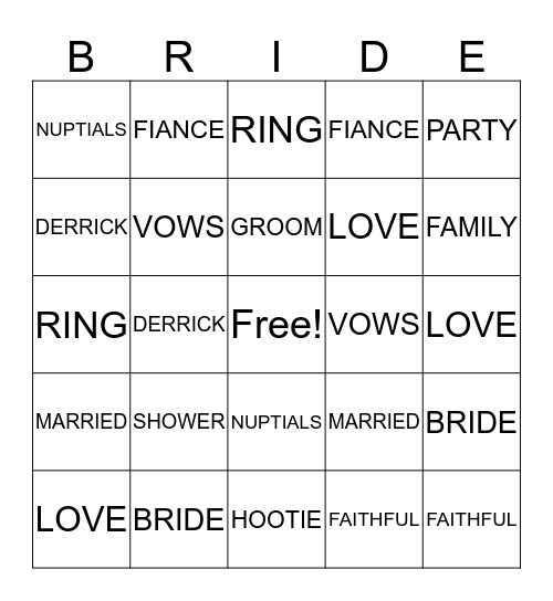 Mattie's Bridal Bingo Card