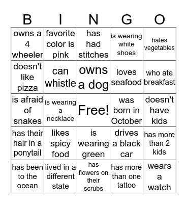 North Ridge Bingo Card