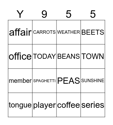 Y95 WORD BINGO Card