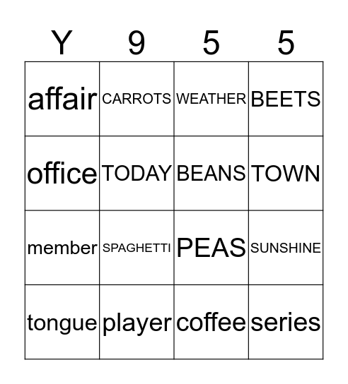 Y95 WORD BINGO Card