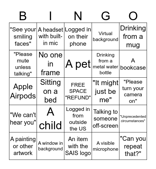 SAIS Zoom Bingo Card