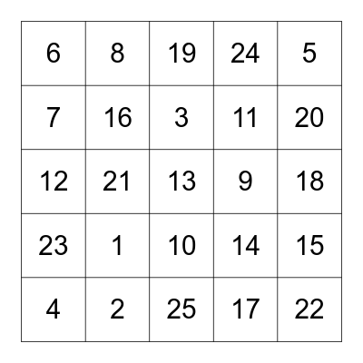 Number Bingo Card