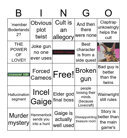 Guns, Love and tentacles Bingo Card