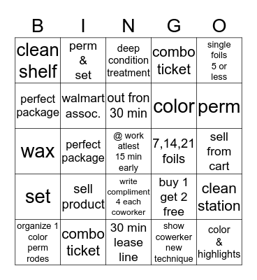 stylist bingo Card
