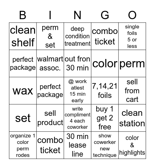 stylist bingo Card