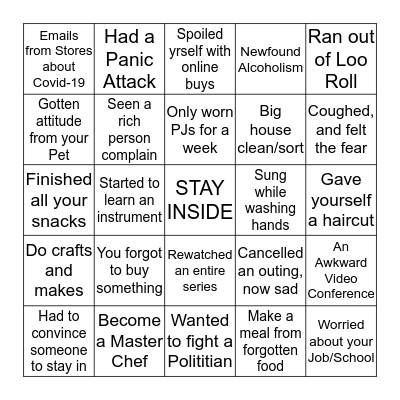 Social Distancing Bingo Card