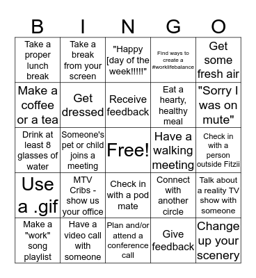 Working from Home Bingo Card