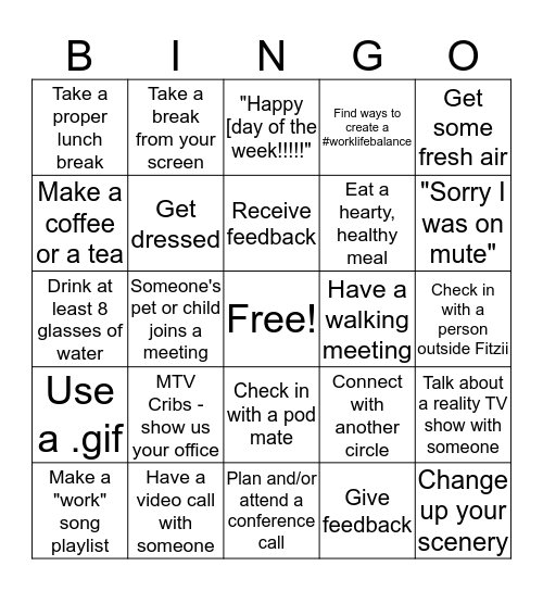 Working from Home Bingo Card