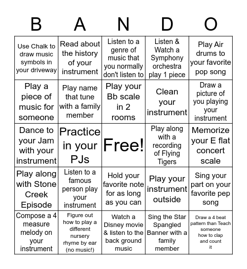 Band Bingo for April Bingo Card