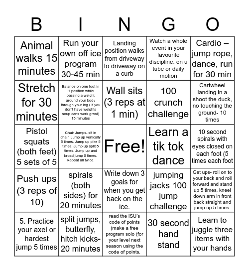 HSC OFF-ICE BINGO Card