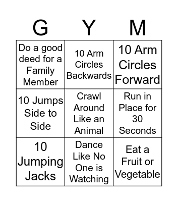 K-2 Bingo Card