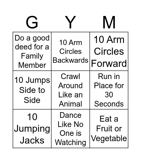 K-2 Bingo Card