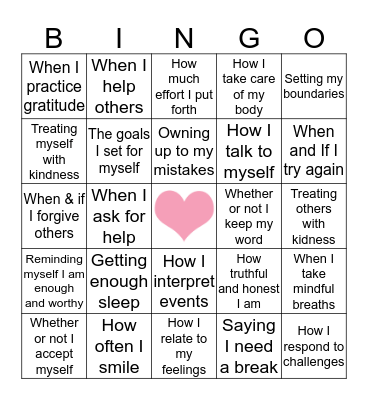 Things I can control  Bingo Card